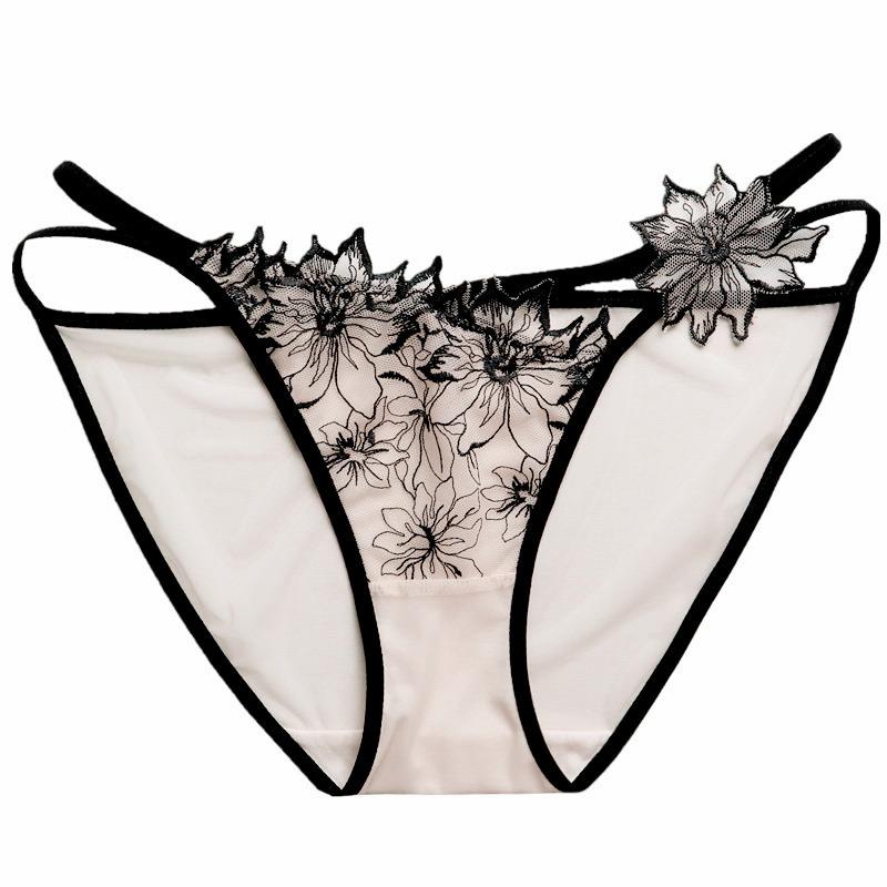 Damska bielizna haftowana koronka Hollow seksowne majtki damskie siateczkowe majtki z niskim stanem dla kobiet