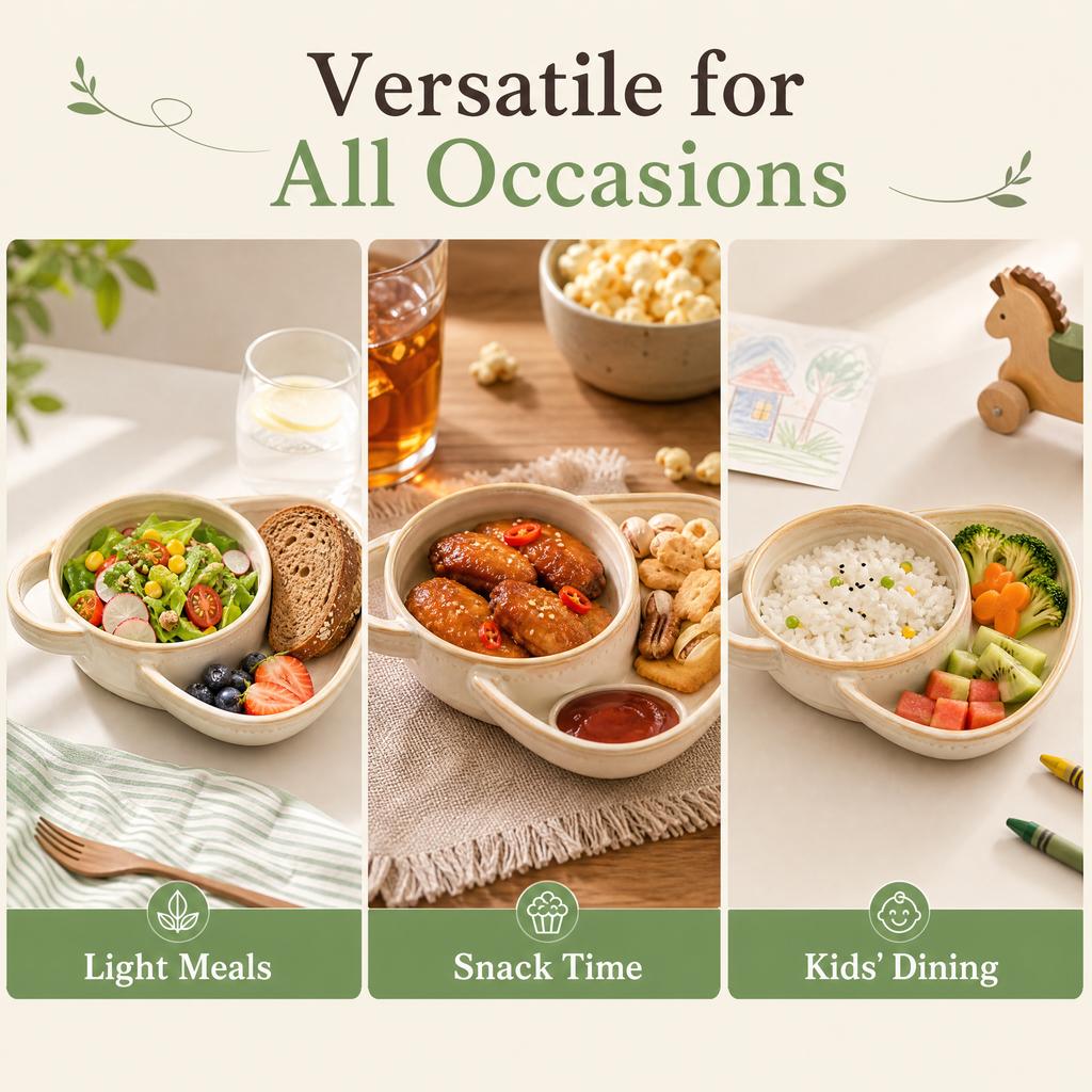 Retro single-handle breakfast grid ceramic baking pan creative baked rice snack fruit salad plate personalized breakfast plate, apricot