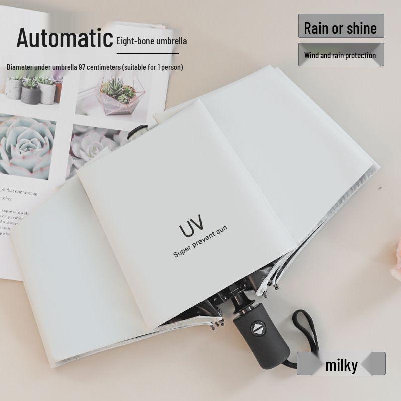 Black Vinyl UV Protection Automatic Three-Fold Rain Umbrella with Custom Logo