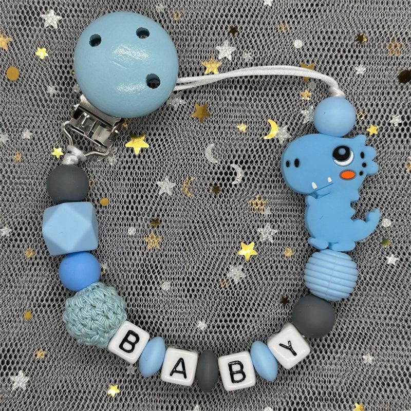 2024 Handmade Customized Name Beech Pacifier Clips Holder Chain Silicone Rainbow Pacifier Chain Baby Teether Teething Chain Gift