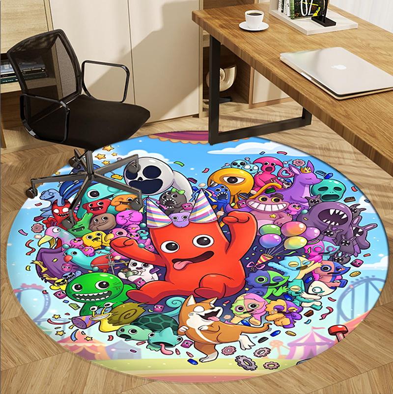 Game Rainbow Friends Pattern Round Rug, Indoor/Outdoor Mat, for Picnic, Gameroom, Bedroom, Office, Living Room, Home Decor Carpet, Birthday Gift