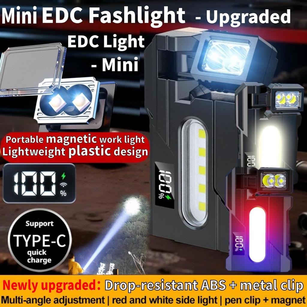 Mini Rechargeable LED Flashlight with 1800 lumens and Magnet - Super Bright 7-Mode EDC Flashlight, Rechargeable LED, Portable IP68 Pocket Flashlight