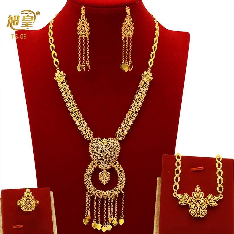 

Dubai Gold Plated Jewelry Sets for Women Exquisite Necklace Earrings Tassels Party Banquet Gift Designed Arabic Charm Choker Set