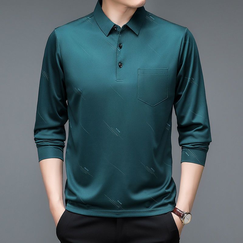 Men Business Fashion Long Sleeve Polo Shirts Spring Autumn New Lapel Korean Male Clothes Streetwear Casual Thin Smooth Tops 2026