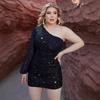 Hot-selling European and American Style Large Size Black Hip Skirt European and American Women's Clothing Single Piece Long-sleeved Party Dress