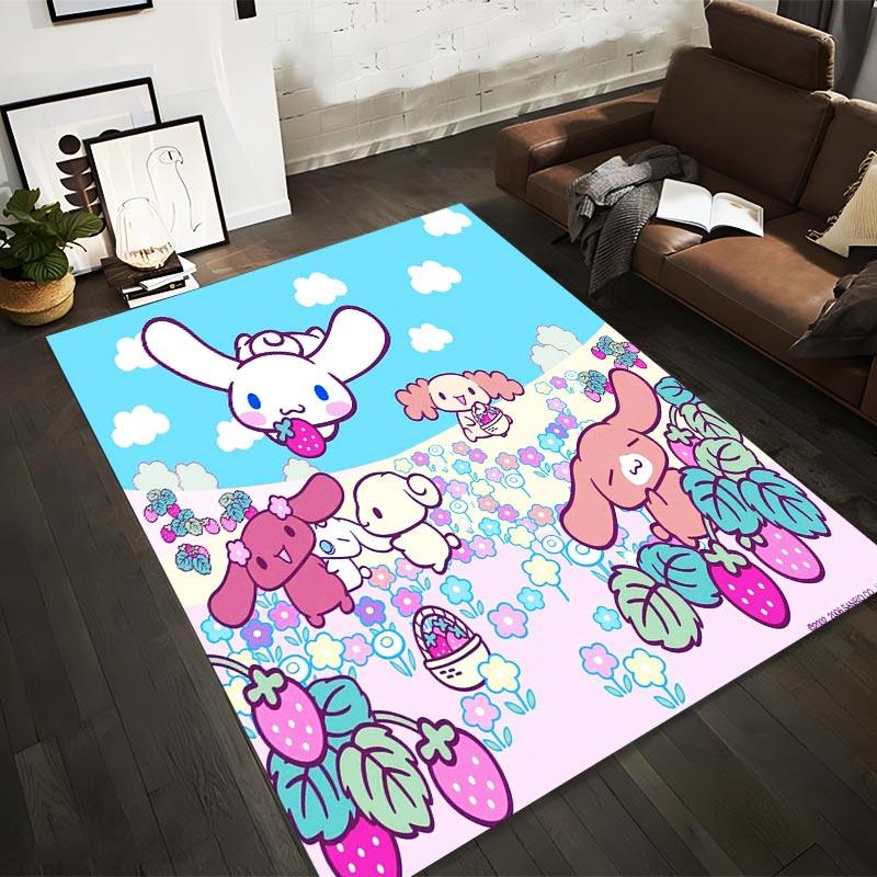 

Cute Cartoon Bunny Picking Strawberries and Flowers Pastel Carpet Illustration Suitable for use as an anti-slip1 for1room and bedroom sofas 40x60cm( 15x23in )