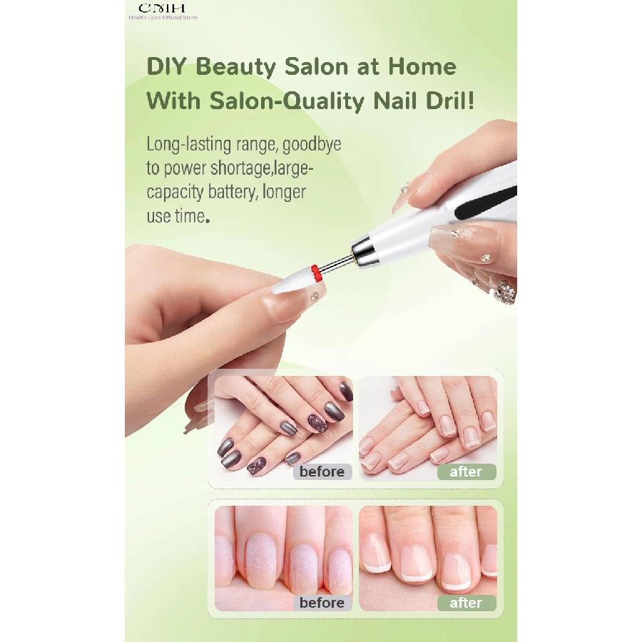 Electric Nail File Drill Cordless Rechargeable 12 Sanding Heads Long Battery Manicure Pedicure Tool Gel Acrylic Nails Callus