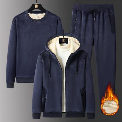 Jesienno-zimowy dres męski 3-częściowy zestaw bluzy z kapturem spodnie dresowe dres bluzy z kapturem bluza spodnie garnitur z kaszmiru jagnięcego odzież męska
