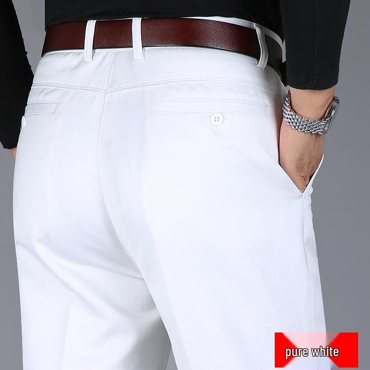 Men's High Waist Elastic Cotton Casual Pants - Thick, Loose, Straight Leg