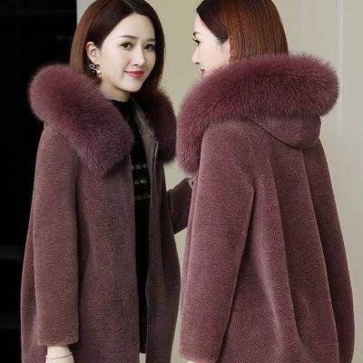 Winter Damen Pelzmantel Verdickt Lamm Pelzmantel Mit Kapuze Lange Jacke Frauen