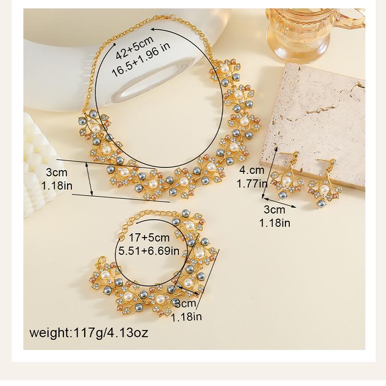 Elegant Rhinestone & Faux Pearl Necklace and Earring Set for Brides & Formal Wear