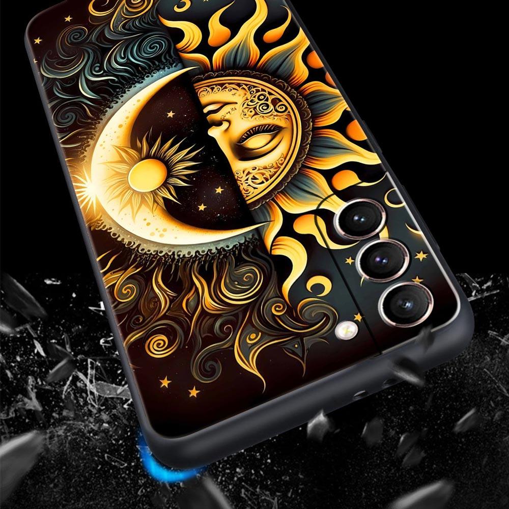 Moon Sun Phone Case For Samsung Galaxy S26 Ultra S25 Plus S24 FE S23 S22 5G S21 S20 Cover Black Soft