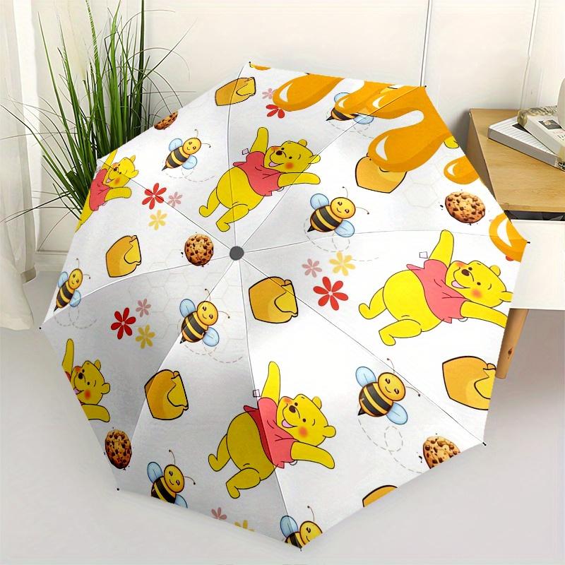 Pooh Bear Honey Theme Automatic Opening and Closing Umbrella   8 Ribs Windproof Portable Folding Umbrella with Plastic Handle,Suitable fo