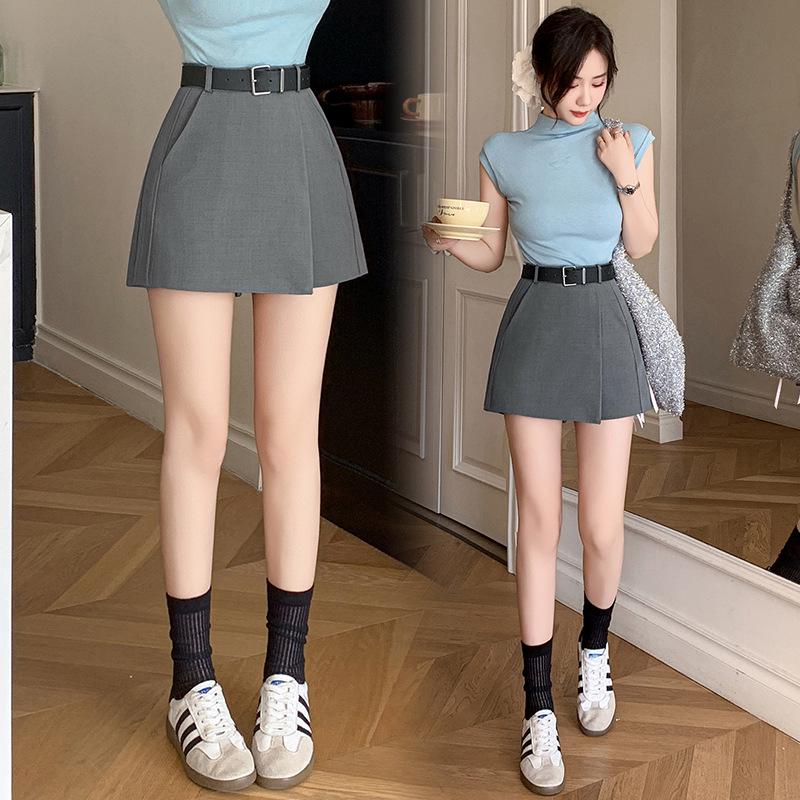 Women's High-Waist A-Line Skirt Pants - Casual Spring/Summer Wide-Leg Buttoned Design