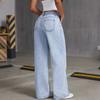Women's Mid- Stretch Jeans Fashion Straight Leg Denim Pants With Pockets
