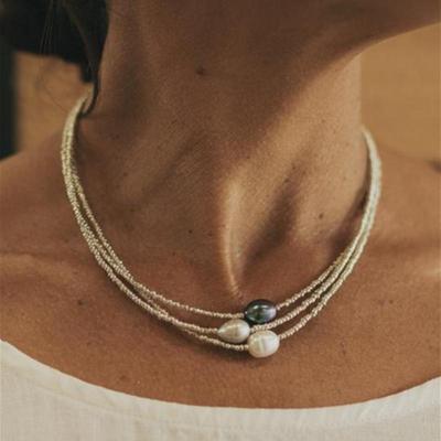 Retro Literary Beaded Choker with Natural Freshwater Pearls and Rice Beads
