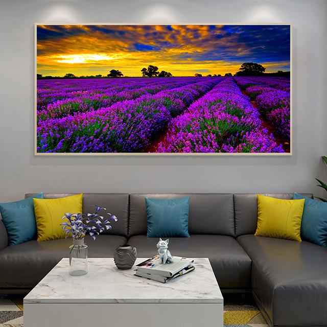 Vintage Canvas Painting Flower Sea Wall Art Pictures For Living Room Lavender Sunflower Landscape Posters Indoor Home Decoration