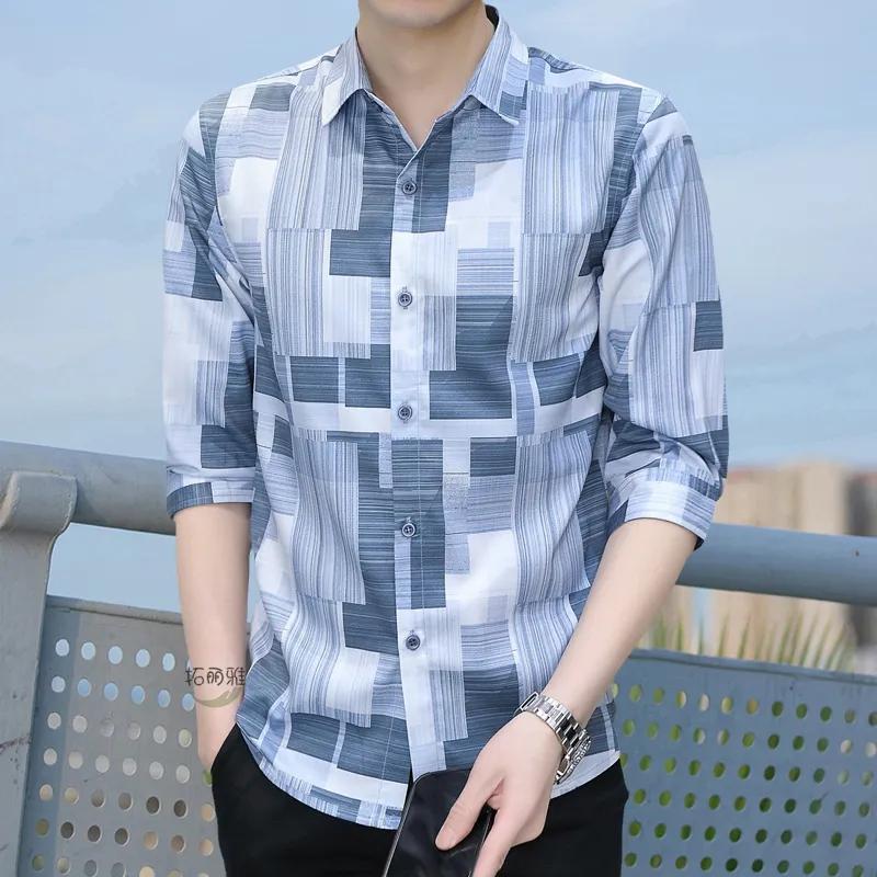 Men's Stylish Mid-sleeve Three-quarter-sleeve Shirts Korean Casual Versatile Shirts Trendy Handsome