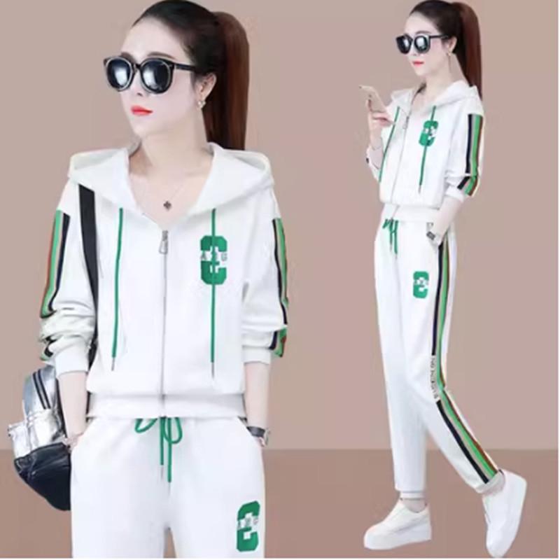 Women's Casual Plus Size Hooded Sports Suit - Spring/Autumn Two-Piece Set with Loose-Fit Long Sleeve Hoodie
