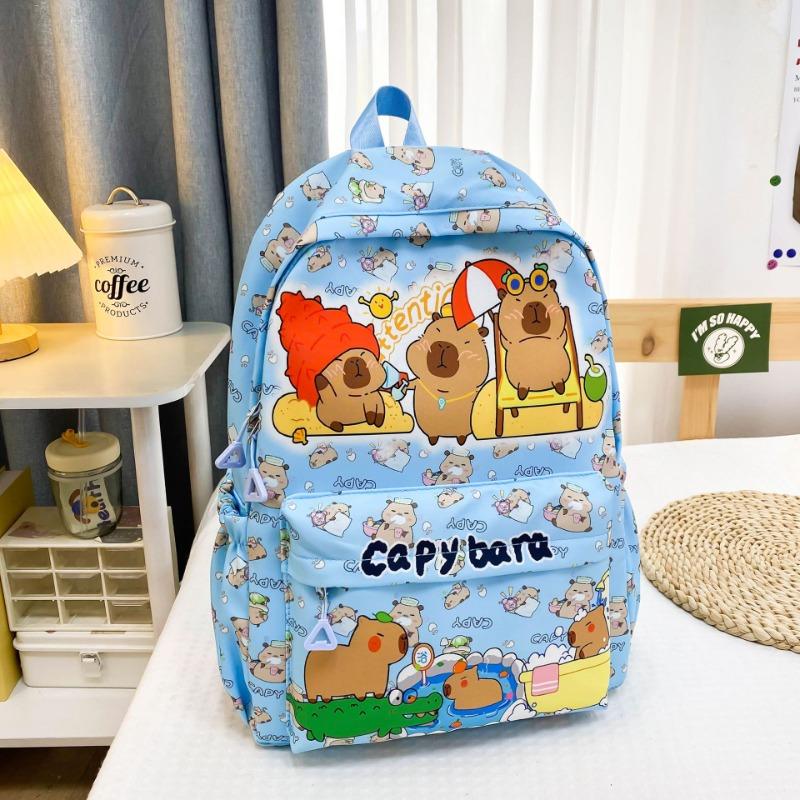 Rucsac Capibara Drăguț de Mare Capacitate Desen Animat Respirabil Ghiozdan Școlar pentru Studenți Nailon Ultralejer Geantă de Cărți Înapoi la școală Femei Fată