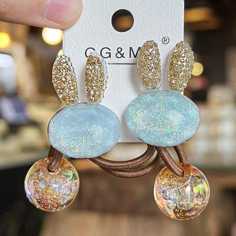 Hair Ties With Rabbit Autumn Winter Colorful High Elasticity For Girls School Daily Use Premium Soft Comfortable Non Pull