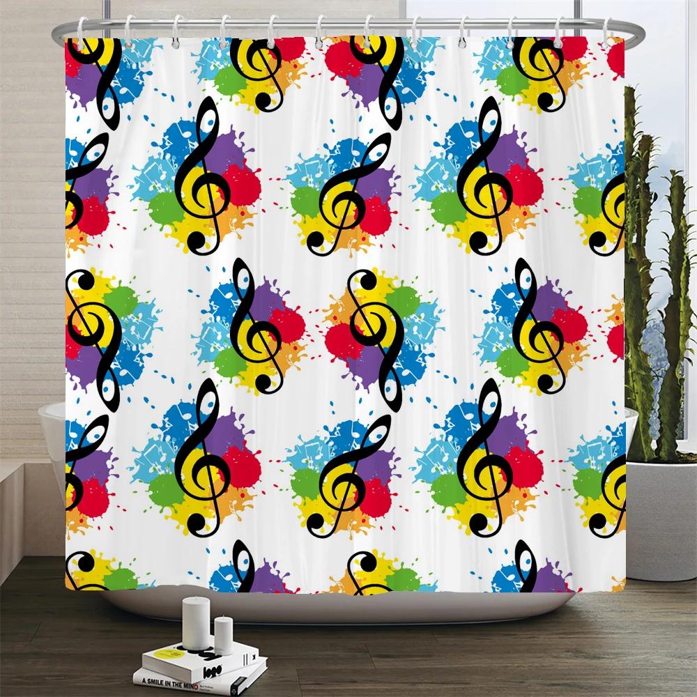 Butterfly Music Style Shower Curtain Fantasy Art Musical Note Waterproof Fabric Bathroom Curtain Room Decor Curtains With Hooks