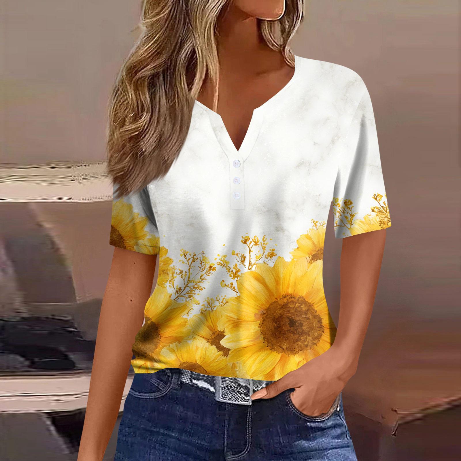 

Women s Blouse Fashionable And Casual Short-Sleeved Printed T-shirt Top XL жовтий