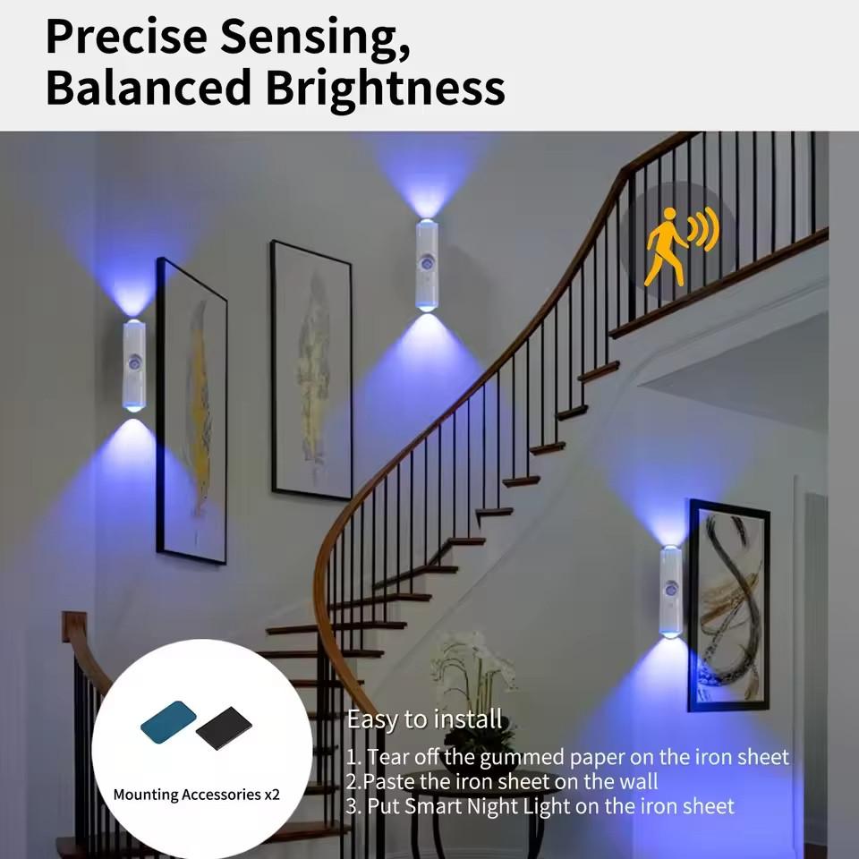Magnetic Motion Sensor Night Light Rechargeable Smart RGB Gradient Wall Lamp for Bedroom Bathroom Closet Garden