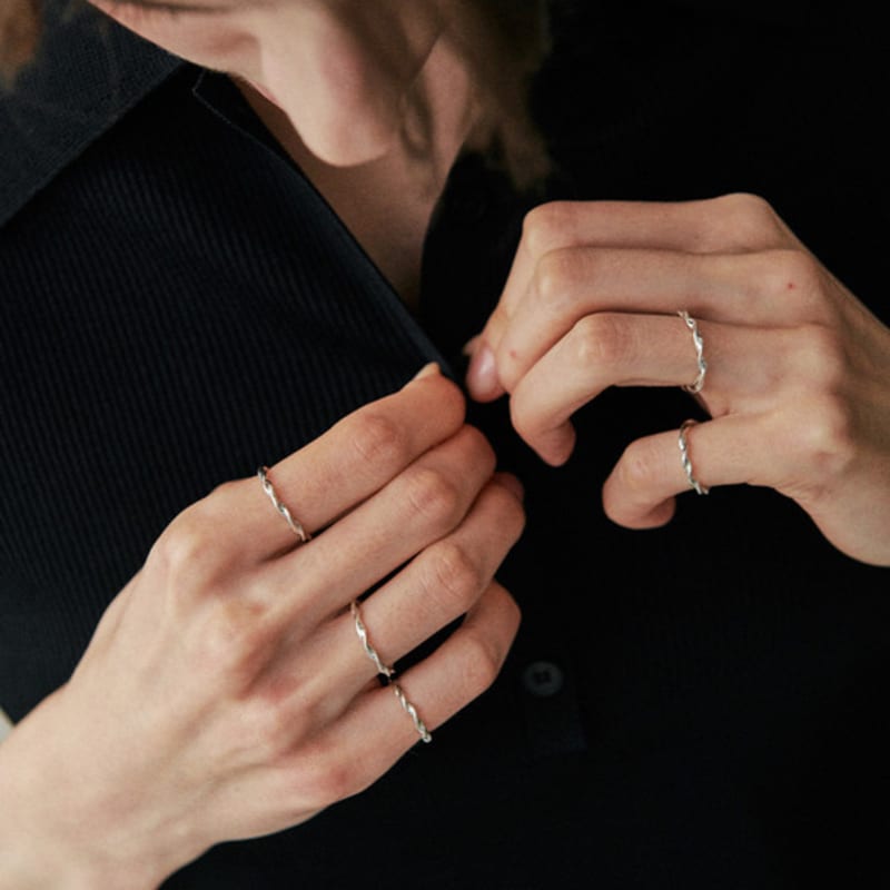 green [925 silver] Five.silver.228 / twist layered ring