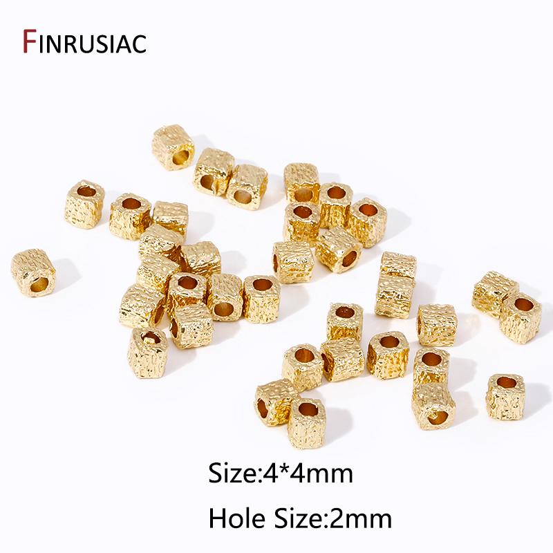 14K Gold Plated Brass Textured Square Cube Beads Metal Spacer Beads,Separators for Beads,DIY Jewelry Making Materials