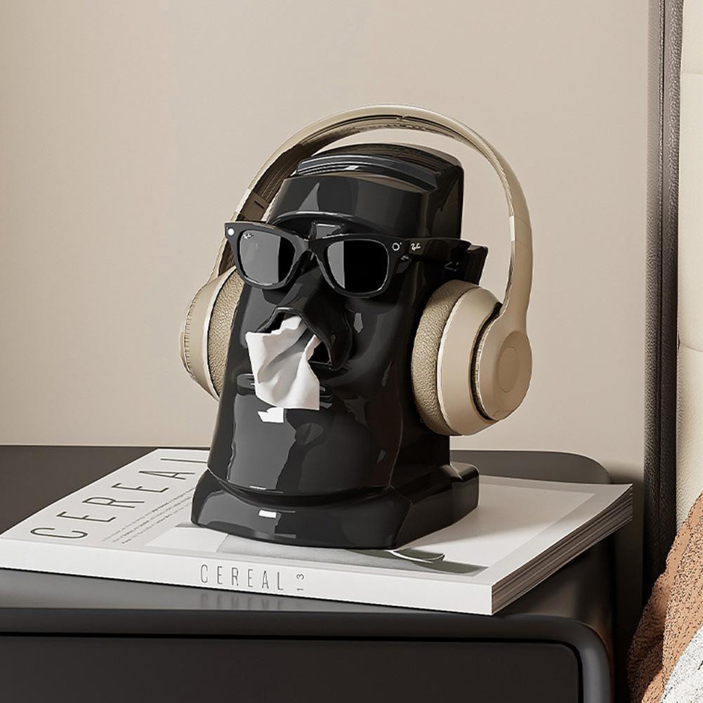 Creative Stone Statue Tissue Box Glasses Holder Headphone Stand Paper Towel Box Tissue Container Home Office Desktop Decoration