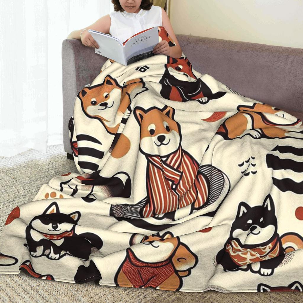 Minimalist Shiba Inu Design Lovely Cute Dogs Blanket Portable Flannel Sofa Throw Blanket for Home Bedroom Throws Bedspread Quilt