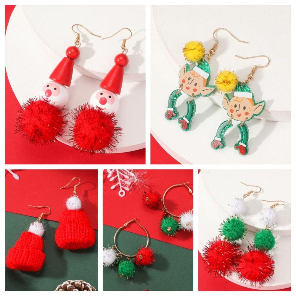 Decorated Christmas Elf Pendant Christmas Balls Santa Hat Dangle Earrings  Accessories