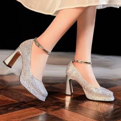 2025 Scarpe da Donna di Marca Cinturino con Fibbia Tacchi Alti da Donna Paillettes Matrimonio Tacchi Alti Super Sottili Donna Zapatos Mujer