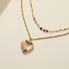 2 Pcs/set Women's Necklace Alloy Love Heart Shape Pendant Metal Color Diamond Clavicle Necklace