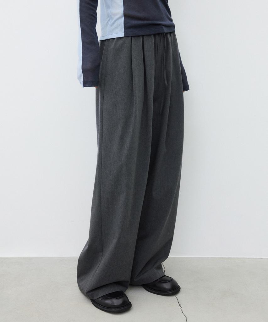Summer Woman Wool String Wide Pants Charcoal