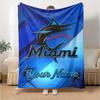 Name Custom Miami Marlins Print Flannel Blanket High Quality Warm Comfortable Cover for All Seasons Perfect for Gifts Home Decor