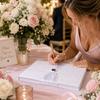 White Eyelet Embroidery Lace Wedding Guest Book with Satin Ribbon Wrap and Heart Rhinestone Ornament