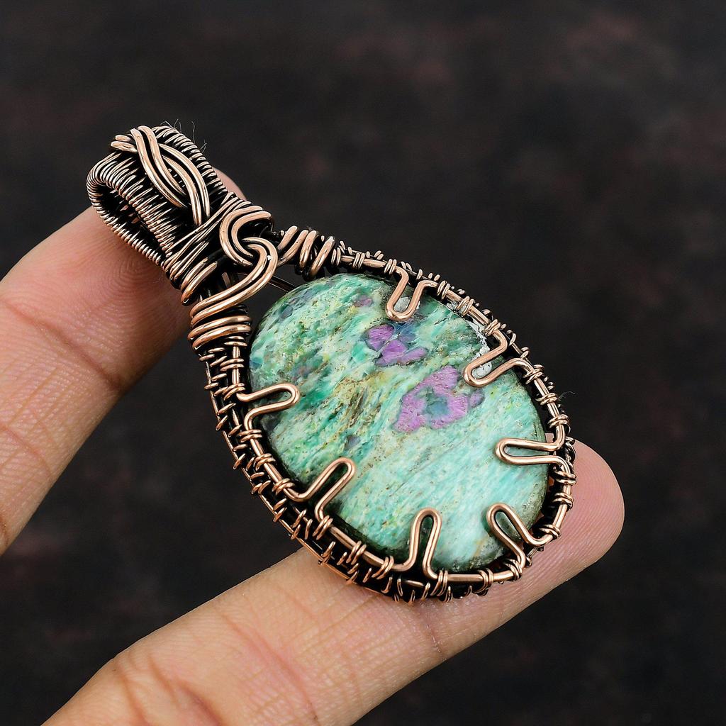 Ruby Fuchsite Pendant Copper Wire Wrapped Pendant Ruby Fuchsite Jewelry Handmade Pendant Gift For Her Gemstone Copper Jewelry Healing Stone