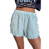Women's High Waist Elastic Waist Shorts Straight Leg Striped Ruffle Hem Casual Lounge Shorts