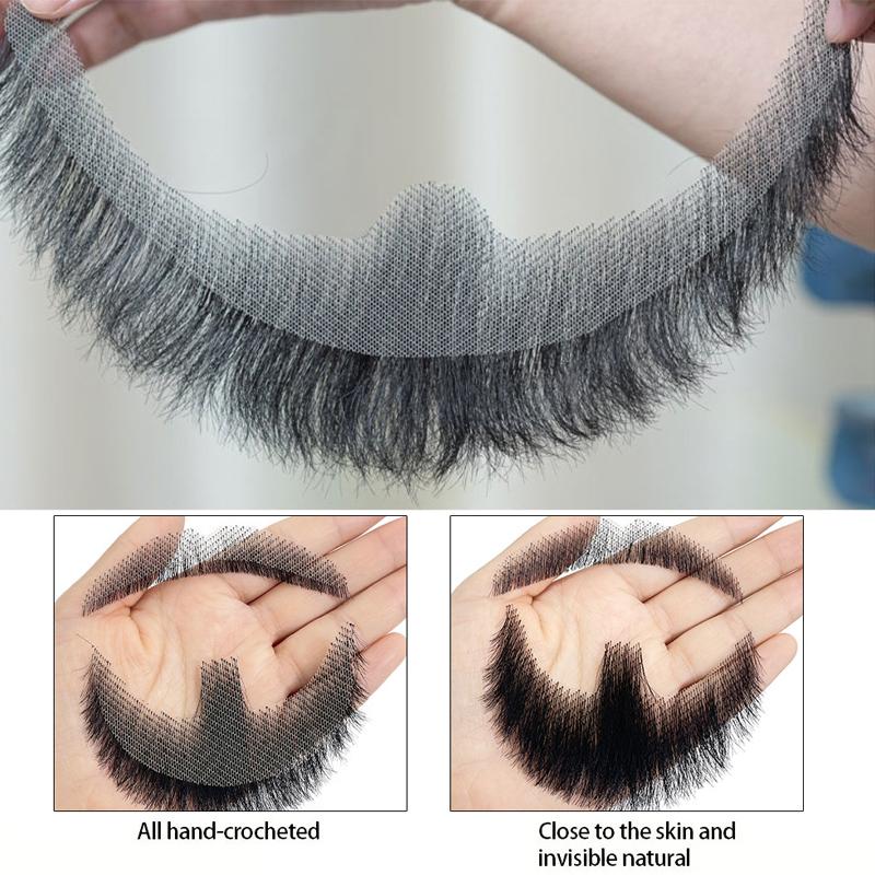100% Human Hair Beard Black Brown Lace Mesh Beard Shallow Short Realistic Fake Moustache For Men Makeup Facial Hair Hand Made