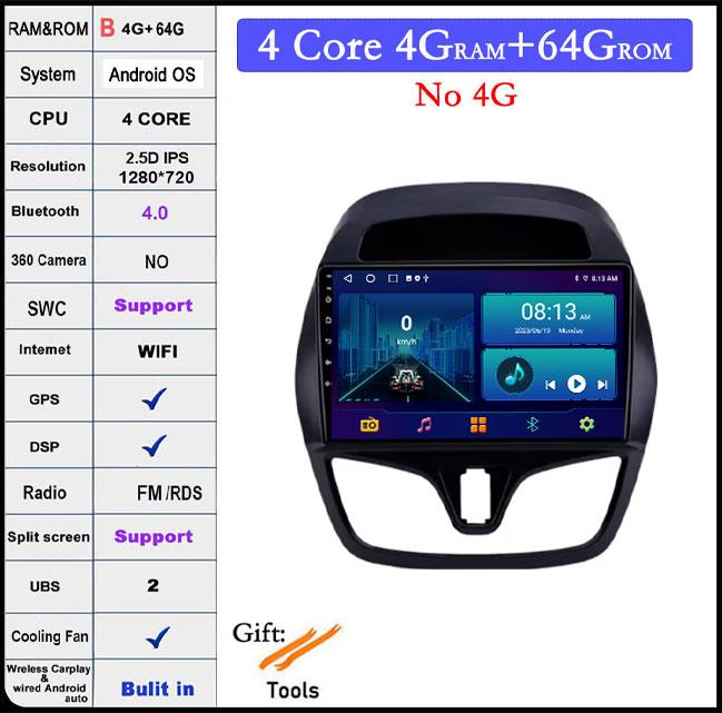 9 Inch IPS QLED For Chevrolet Spark 2015-2018 DSP Android 14 Car Radio Multimedia Video Player Navigation Stereo GPS Monitor