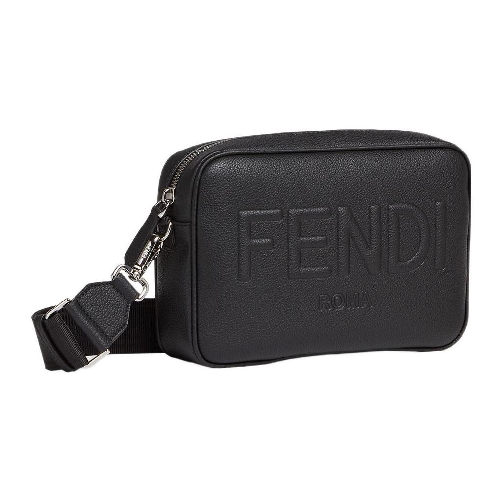 Fendi Logo Zip Camera Bag Men Shoulder Bag Black 7M0286-AMAC-F0GXN