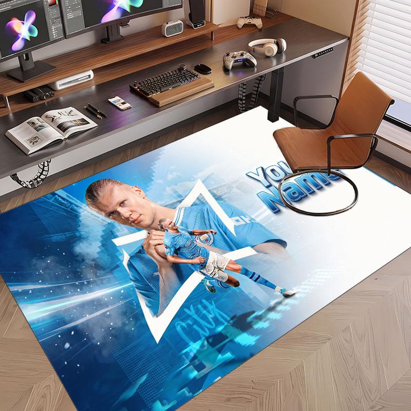 Custom Rug Erling Haaland Pattern Print Name Text Soft Non‑Slip Floor Carpet for Home Indoor Decoration