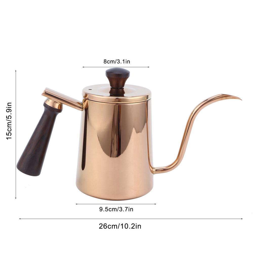 700ml Coffee Kettle 304 Stainless Steel Gooseneck Spout Coffee Drip Pot with Wooden Handle(  SpoutRose Gold )