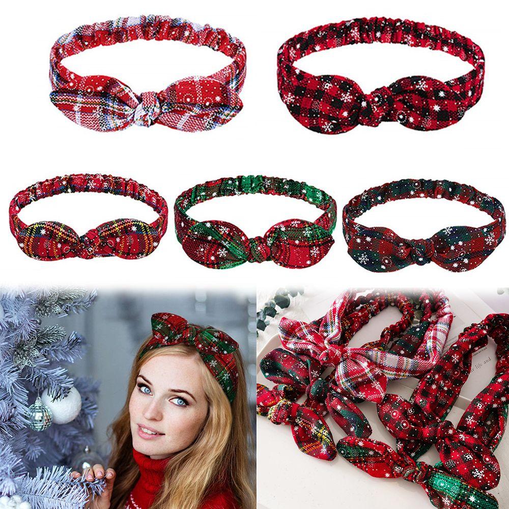 Decorations Navidad Decor Bowknot Snowflake Xmas Garland Christmas Grid Headband New Year Gift