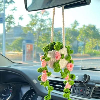 Hand Knitted Car Hanging Ornament Car Basket Hanging Car Potted Plants Pendant Crochet Potted Pendant Plant Crochet Pendant