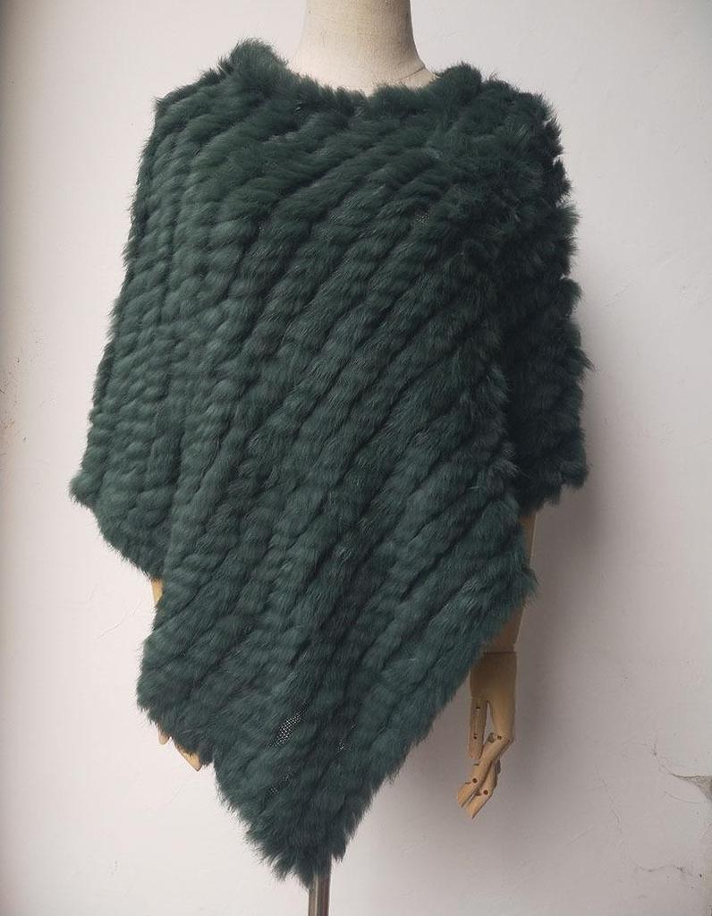2022 Autumn/Winter Handmade Real Rabbit Fur Knit Triangle Shawl & Women's Pullover Cloak