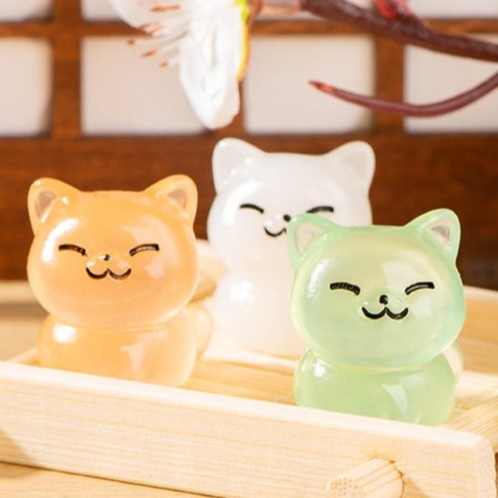 Resin Luminous Cat Figurines Tiny Miniature Lucky Cat Cute Glow Dark Ornaments for DIY Home Decor
