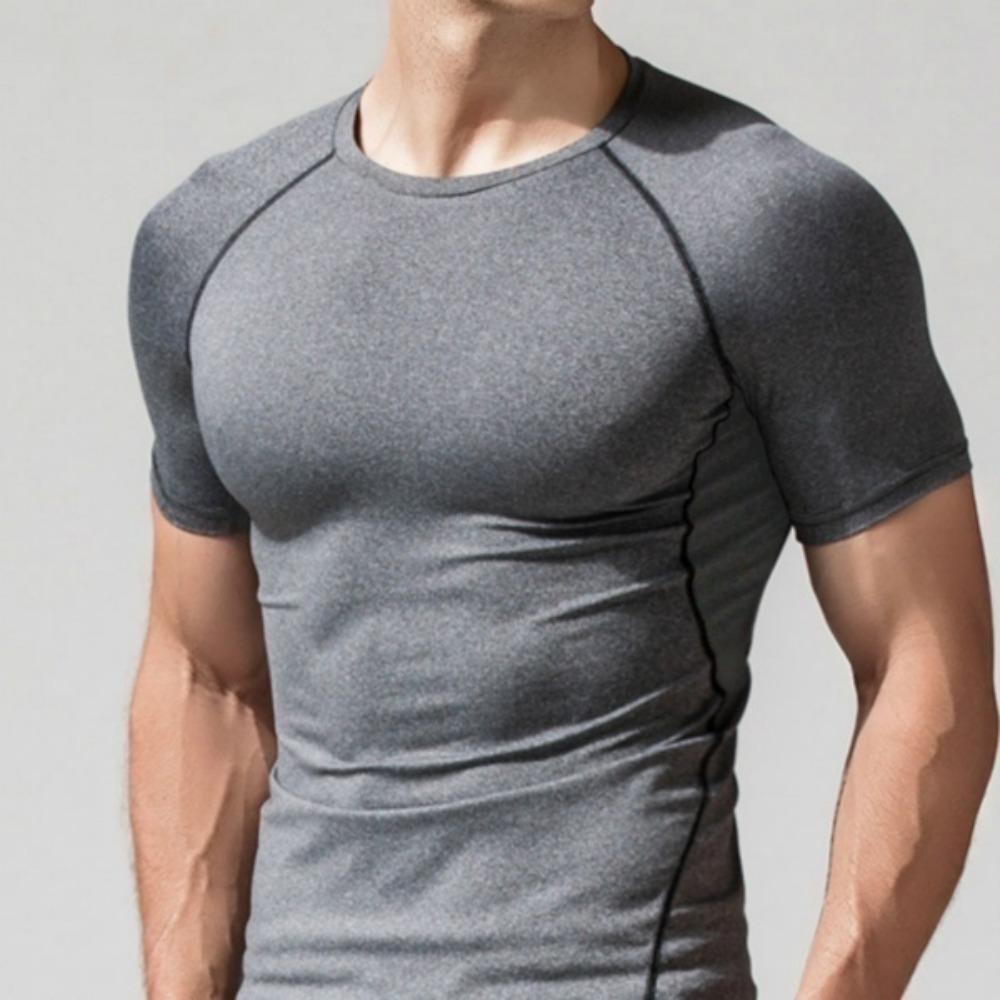 Mens Fitness Tees Outdoor Sport Running Short Sleeves Solid Color Shirt Tights Bodybuilding Tops Men T-shirt
